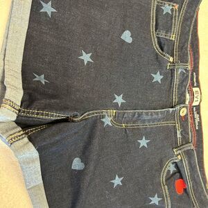 EVISU Women's Star and Heart Jean Shorts - Blue size 16